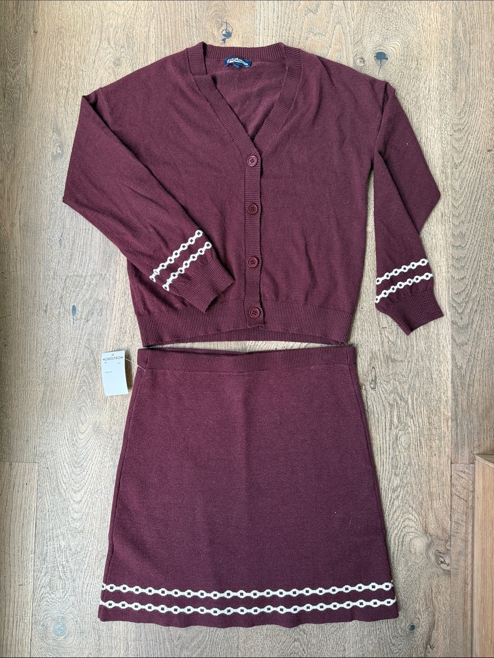 Girl’s Burgundy Knit Skirt with Button Cardigan